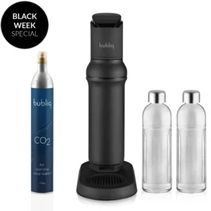 Sodavandsmaskine med glasflaske i matsort. Black Friday tilbud.